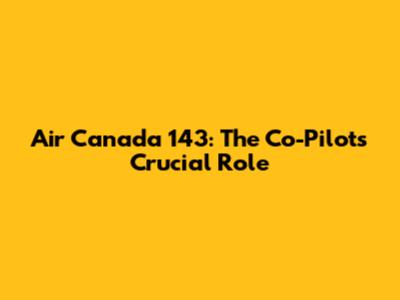 Air Canada 143: The Co-Pilot's Crucial Role