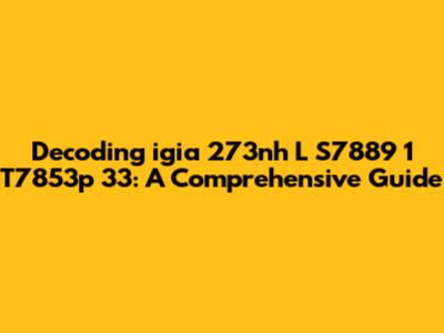 Decoding 'igia 273nh L S7889 1 T7853p 33': A Comprehensive Guide