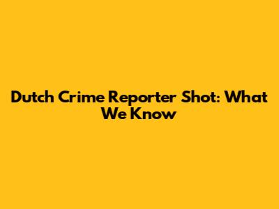 Dutch Crime Reporter Shot: What We Know