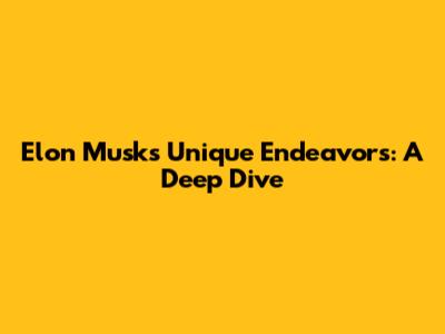 Elon Musk's Unique Endeavors: A Deep Dive