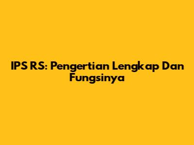 IPS RS: Pengertian Lengkap Dan Fungsinya