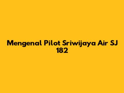 Mengenal Pilot Sriwijaya Air SJ 182