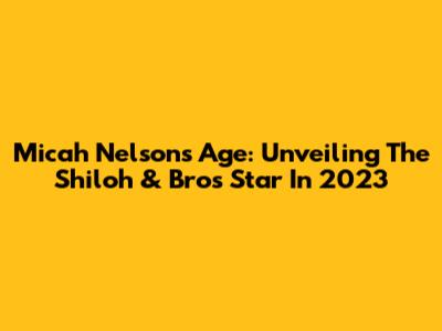 Micah Nelson's Age: Unveiling The Shiloh & Bros Star In 2023