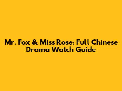 Mr. Fox & Miss Rose: Full Chinese Drama Watch Guide