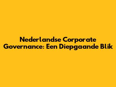 Nederlandse Corporate Governance: Een Diepgaande Blik