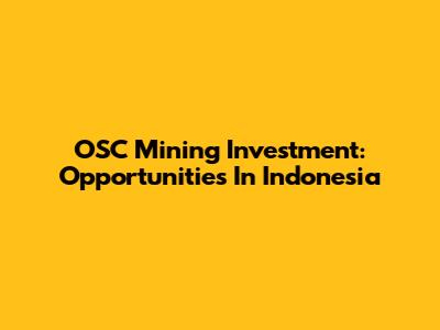 OSC Mining Investment: Opportunities In Indonesia