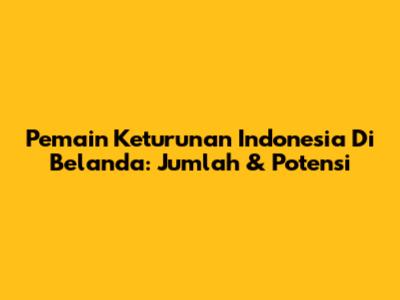 Pemain Keturunan Indonesia Di Belanda: Jumlah & Potensi