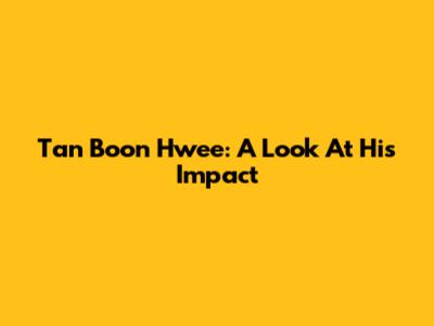 Tan Boon Hwee: A Look At His Impact