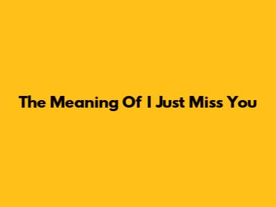 The Meaning Of "I Just Miss You"