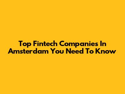 Top Fintech Companies In Amsterdam You Need To Know