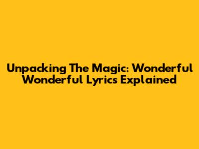 Unpacking The Magic: 'Wonderful Wonderful' Lyrics Explained